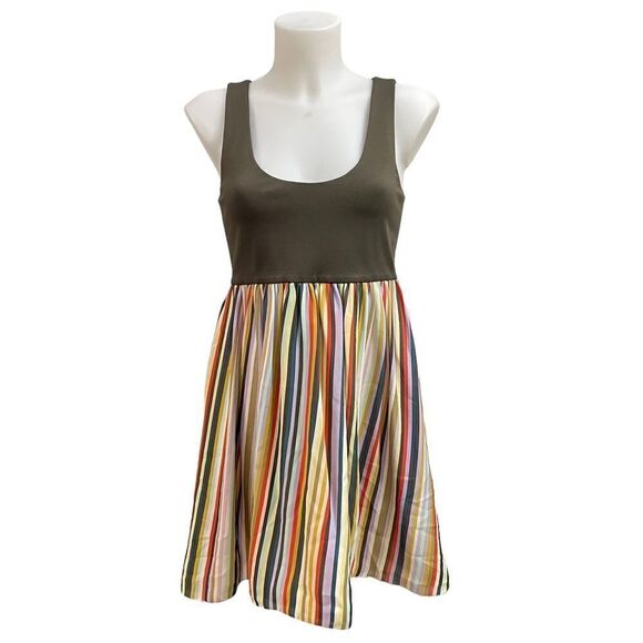 Alice  + Olivia Sahara combo stripe green dress Fit & Flare square neck sz Small - Picture 1 of 12